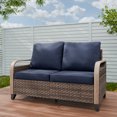 thumbnail image 6 of INTER HUT Modern Wicker Patio Sofa, Rattan Outdoor Loveseat Sofa, 2 Seat Loveseat, Brown/Blue, 6 of 8
