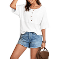 thumbnail image 2 of Blusas de Punto Gofre para Mujer, Moda 2025, Blusas de Patchwork Extragrandes con Cuello Redondo y Mangas 3/4, Blancas, Talla XL, 2 of 6