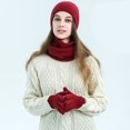 thumbnail image 4 of Hat Scarf Gloves Set Classic Unisex Thermal Gloves Loop Scarf Ribbed Knit Cap, 4 of 8