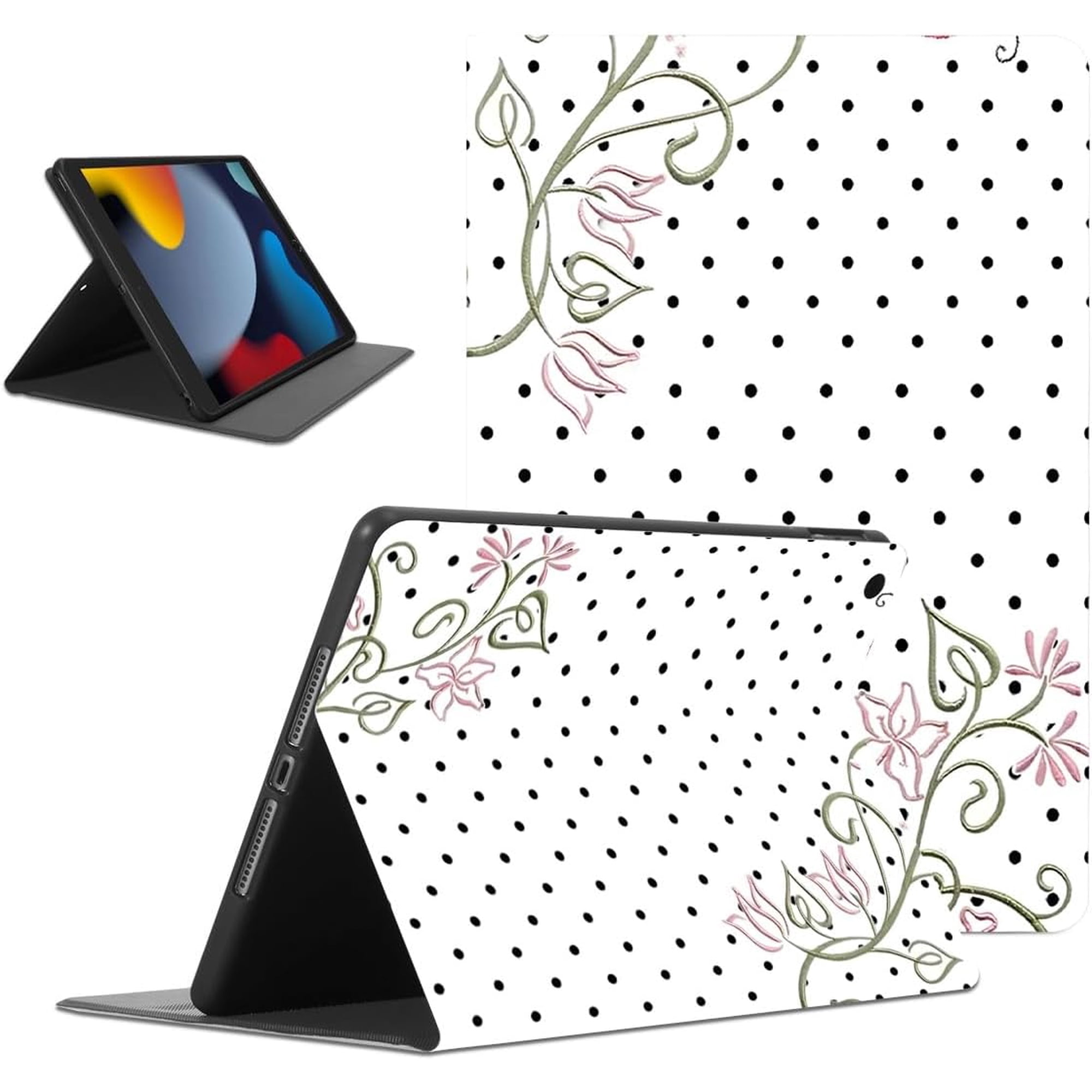 Kawaii Polka Dots Tablet Case for iPad Pro 2021/2020/2018 12.9 Inch,Spring Pattern for Women Men Teens Protective Cover Flip PU Leather Stand Funda