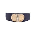 thumbnail image 4 of Women Dark Blue Elastic Belt Gold Metal Buckle Size S M, 4 of 13