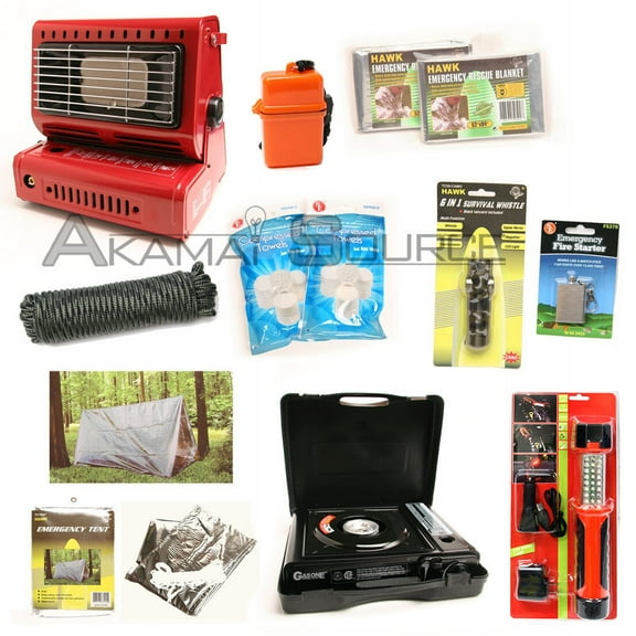12 pc Survival Kit Emergency Camping Gear Butane Stove Heater Tent Flashlight