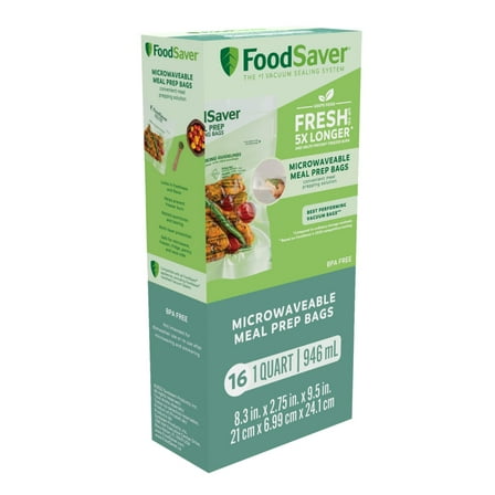 FoodSaver Microwavable Meal Prep Bags, for FoodSaver Vacuum Sealers, 1 Quart, 16 Ct.
