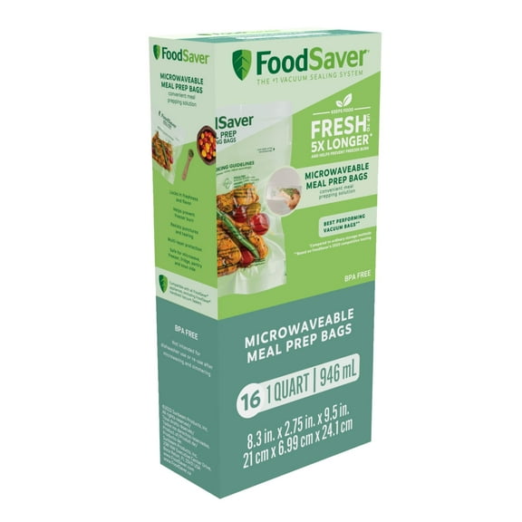 FoodSaver Microwavable Meal Prep Bags, for FoodSaver Vacuum Sealers, 1 Quart, 16 Ct.