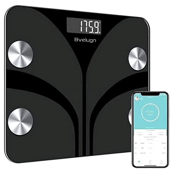 Body Fat Scale, Bveiugn Smart Scale for Body Weight BMI Digital Bathroom Wireless Scales, Body Composition Analyzer with Health Monitor Sync Apps, 400 lbs - Black