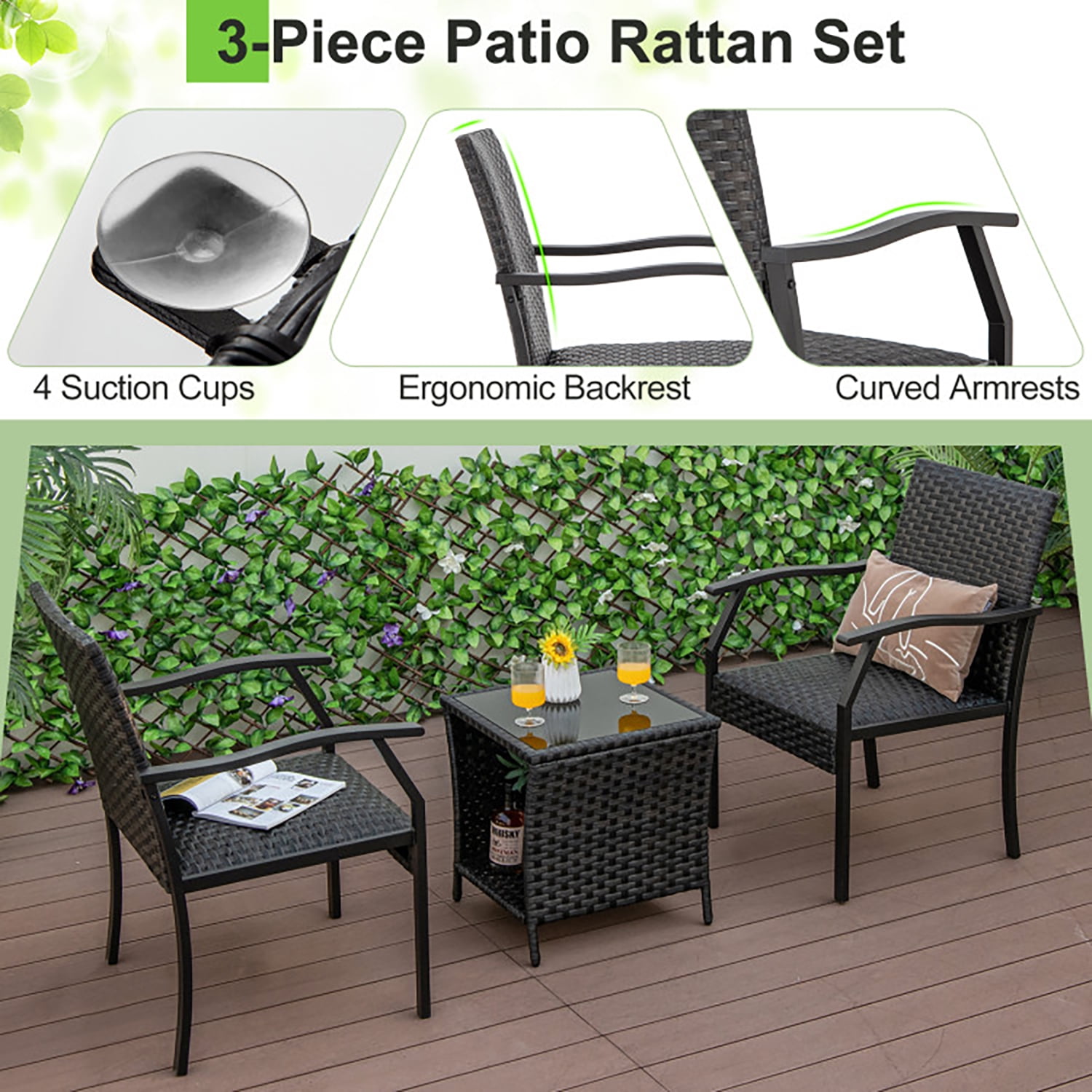 Aimee Lii 3 Pieces Patio Wicker Chair Set with Quick Dry Foam Cushions, Outdoor Patio Furniture Set Aimee Lii 3 Pieces Patio Wicker Chair Set with Quick Dry Foam Cushions, Outdoor Patio Furniture Set