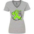 thumbnail image 3 of Inktastic Love, Care, Cure Lymphoma Awareness Lime Green Ribbon Hearts Women's V-Neck T-Shirt, 3 of 5