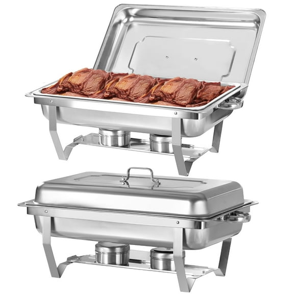 PRIJESSE 2 Pack Chafing Dish for Buffet,8 Quart Stainless Steel Chafing Dish Buffet Set, Rectangular Chafers and Buffet Warmers Sets for Party, Catering, Wedding, Banquet, Graduation