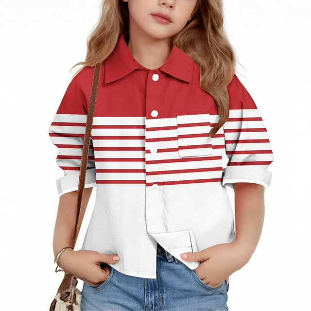 YUNAFFT Chemise à Rayures pour Enfants Col Manches Longues Décontractée Printemps Été Style Y2K