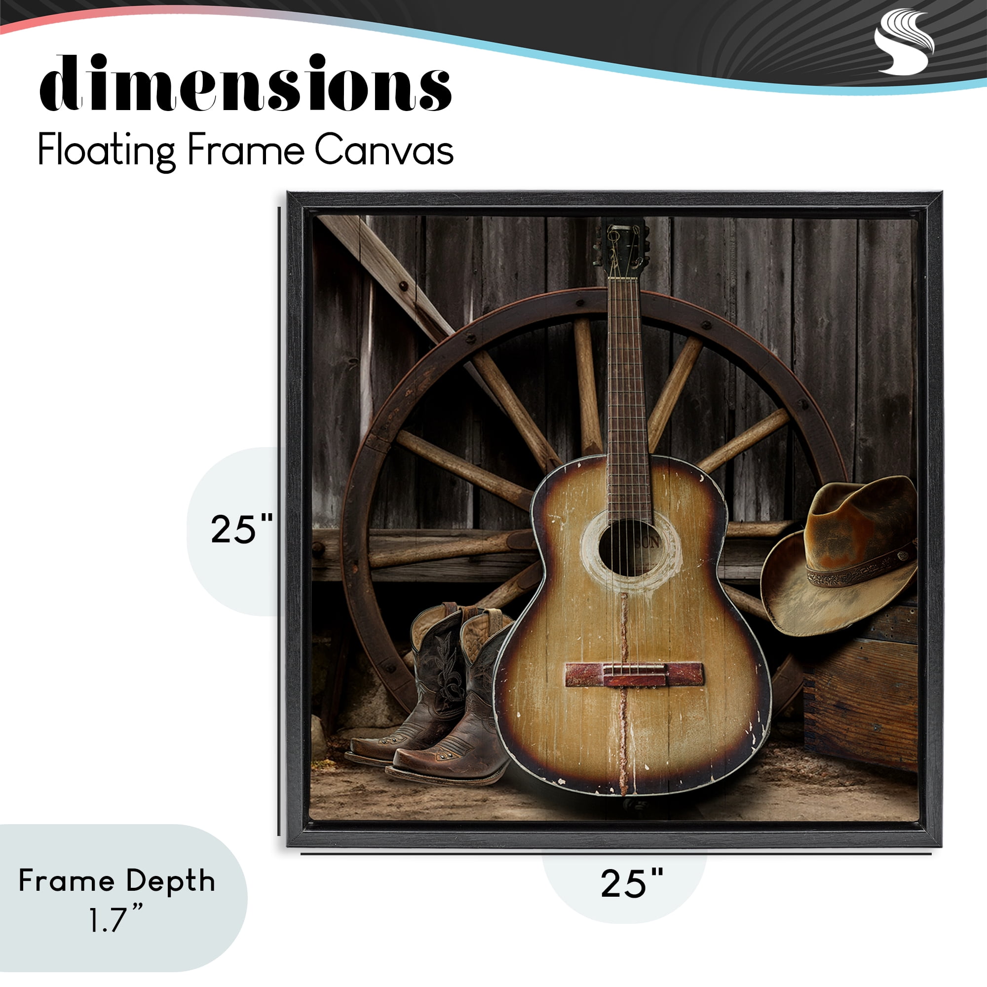 Stupell Industries Rustic Western Guitar with Hat Black Framed Floater Canvas Wall Art, design by CAD Designs