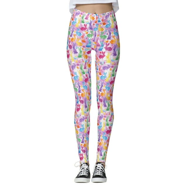 MIASHUI Pantalon de Yoga Taille Haute Imprimé Jour de Pâques Collants de Compression pour Femmes Course Entraînement Physique Gym Entraînement Rose,TTG