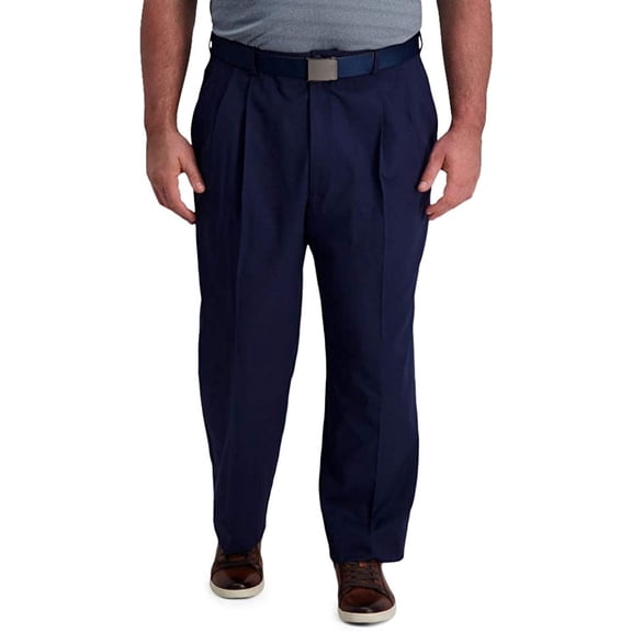 HAGGAR Mens Cool Right Performance Flex Solid Classic Fit Pleat Front Pant, Midnight, 44 x 32