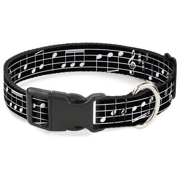 Buckle-Down Pet Collar, Dog Collar Plastic Buckle, Music Notes Black White, 7 to 8.5 Inches 0.5 Inch Wide