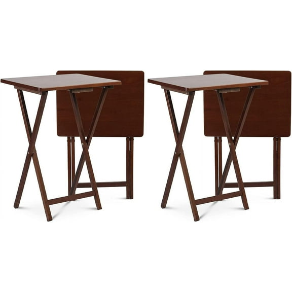 XPOPR Conventional Solid and Sturdy Wood Construction Portable Folding TV Snack Tray Table Desk Serving Stand, Black (4-Piece Set)