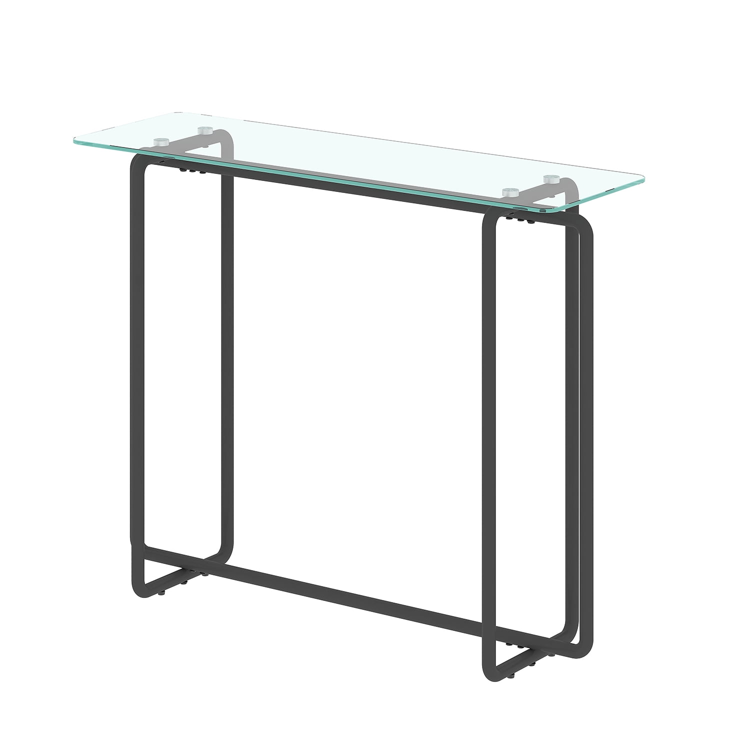 Kadyn Console Glass Table, Black Leg Double Tempered Glass Tea Table, Entryway Console Sofa Table for Living Room, Transparent Kadyn Console Glass Table, Black Leg Double Tempered Glass Tea Table, Entryway Console Sofa Table for Living Room, Transparent