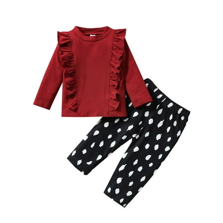 

Gwiyeopda Toddler Infant Kid Baby Girls Clothes Set Ruffles Long Sleeve Tops Pants Outfits Set