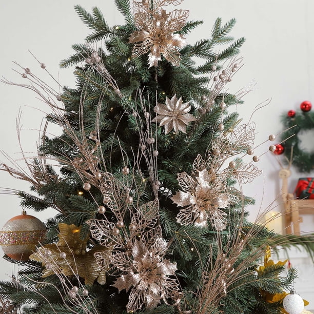 Adornos Florales Navideños de Imitación Dorada | Esquejes de Bayas de Plástico | Rojo, Rosa, Dorado, Azul, Rosa, Dorado, Caqui y Plateado | Tallos Flexibles para Coronas, Guirnaldas y Centros de Mesa