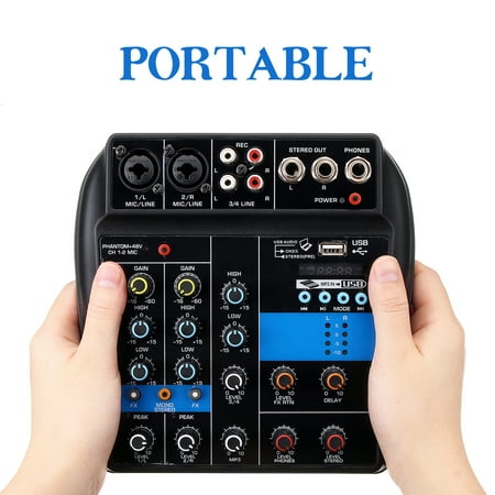 Protable Premium Audio Mixing Console Audio Mixer Amplifier Amp USB 4-Channels Studio Mixer Board Phantom Power (Best Studio Mixing Boards)