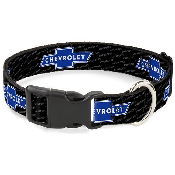 GM General Motors Pet Collar, Dog Collar Plastic Buckle, Chevy Bowtie Repeat Text, 7 to 8.5 Inches 0.5 Inch Wide