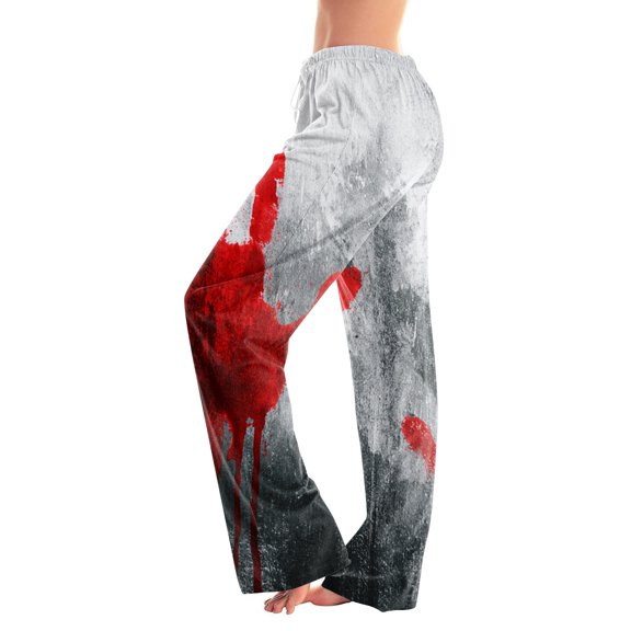 JULMCOMO Halloween Pajamas Pants for Women Pumpkin Blood Print Drawstring Elastic Waisted Casual Pjs Funny Print Loose Fit Comfy Sleepwear Lounge Pants Gray S