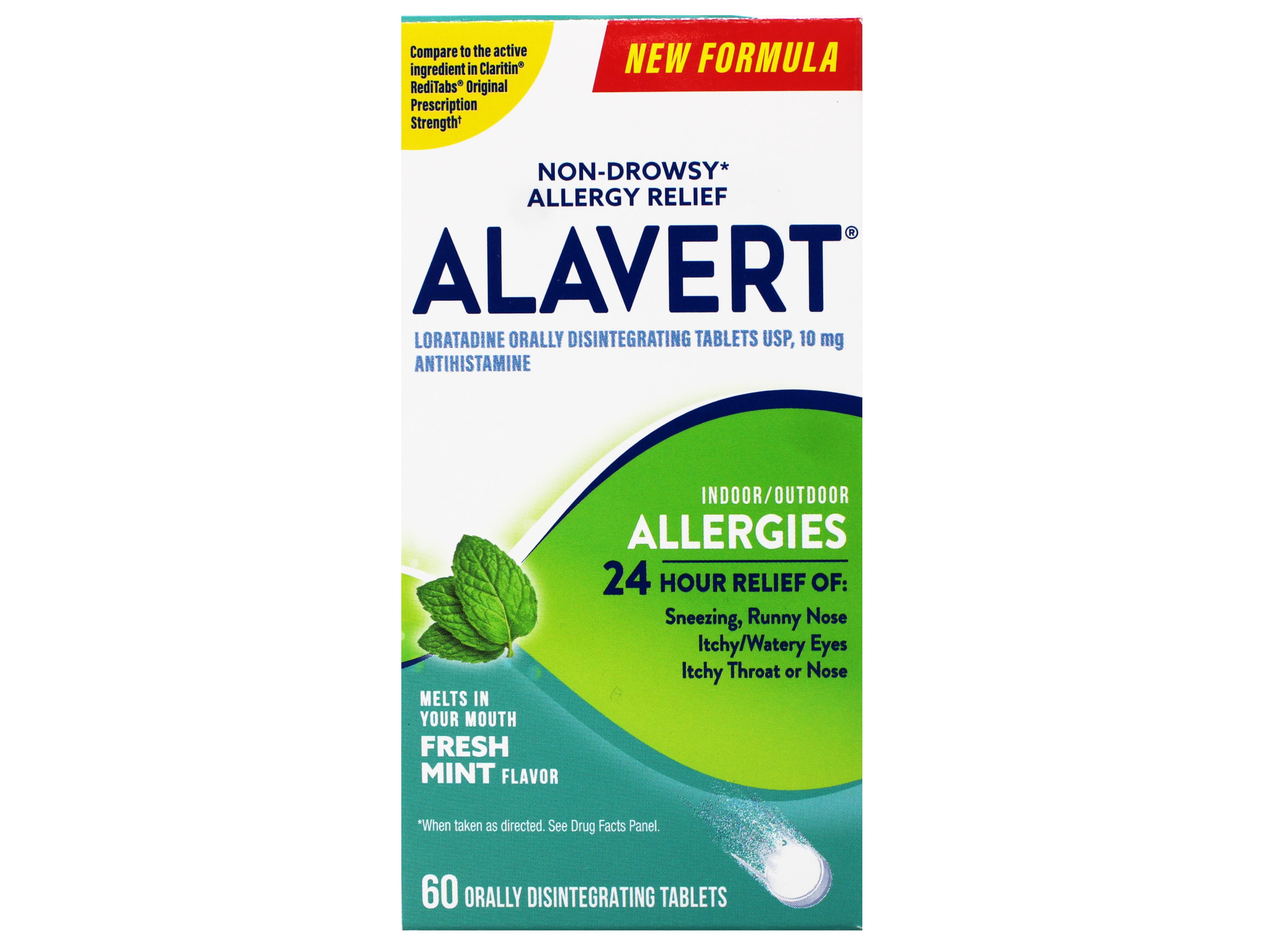 Alavert Allergy 24 Hour Relief, Fresh Mint Flavor, Orally Disintegrating Allergy Tablets, Non-drowsy Antihistamine, Loratadine 10mg, 60 Count - 4 Pack