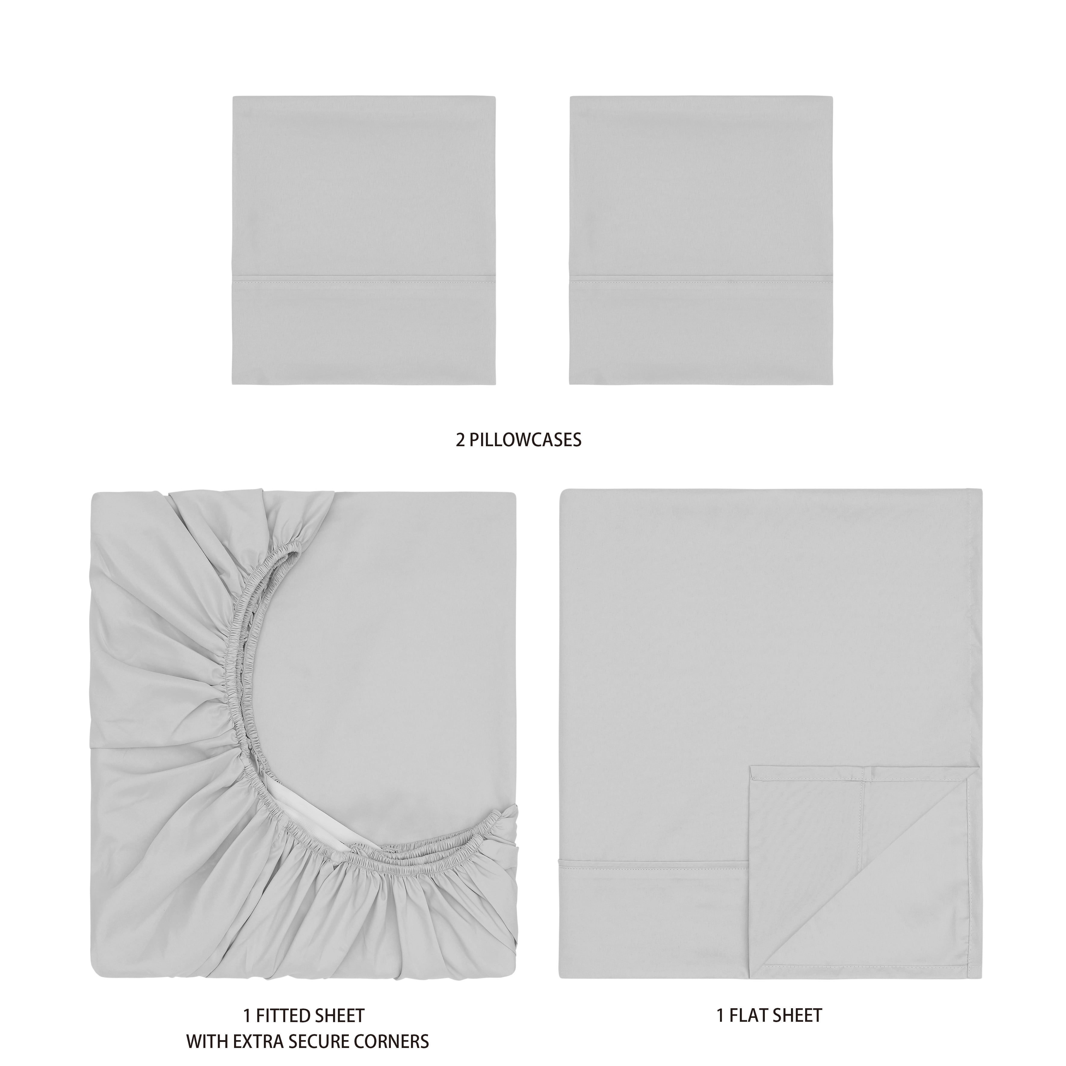 Mainstays Super Soft Brushed Microfiber Bed Sheet Set, Light Silver Gray, Full, 4 Piece