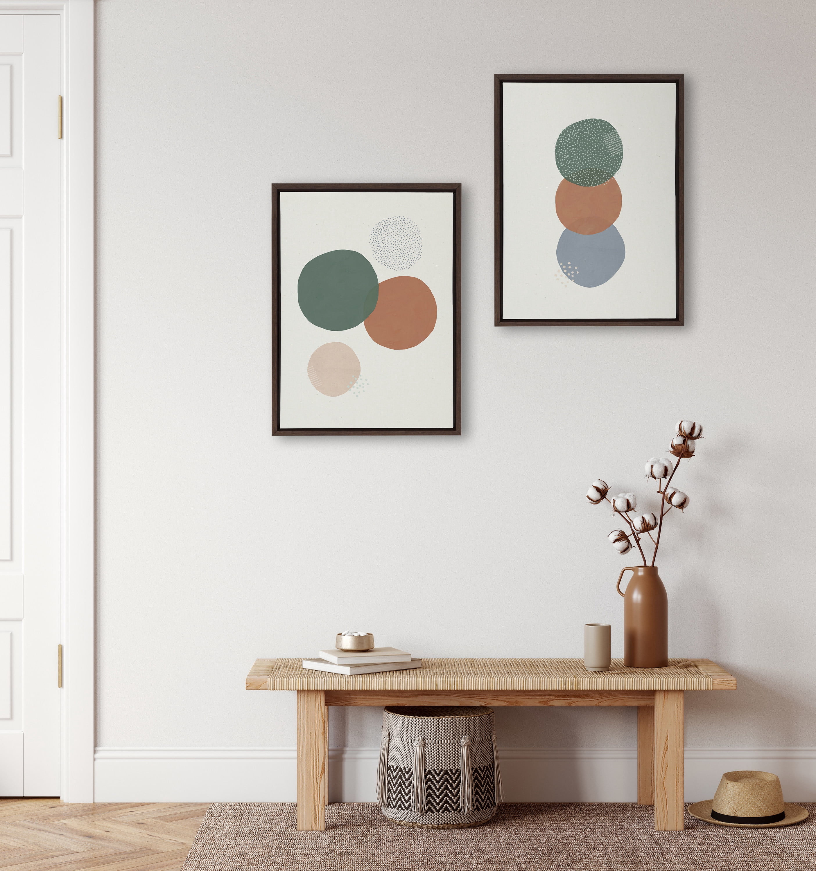 Sylvie Abstract Soft Circles Part 1 and 2 18 in x 24 in Framed Painting Canvas Art Prints, by Kate and Laurel Set of 2