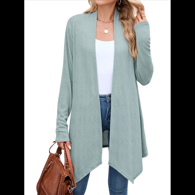 Cárdigan de Color Liso para Mujer, Suéter Abierto Frontal, , Informal, Estilo . Verde Oscuro L