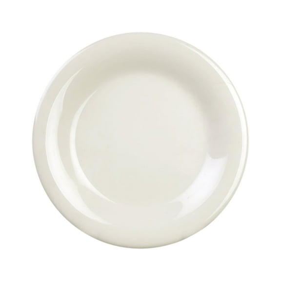 Excellante Color ivory melamine dinnerware collection 7.5 inch wide rim round plate, comes in dozen