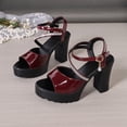thumbnail image 5 of Modisza Platform High Heels for Women Rhinestone Ankle Strap Chunky Heeled Leather Sandals Arch Support Block Heels Shoes 7.5 Red, 5 of 7