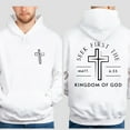 thumbnail image 4 of Seek First the Kingdom of God Double-Sided Christian Hoodie – Matthew 6:33 Bible Verse Pullover with Cross Graphic for Men & Women, 4 of 7