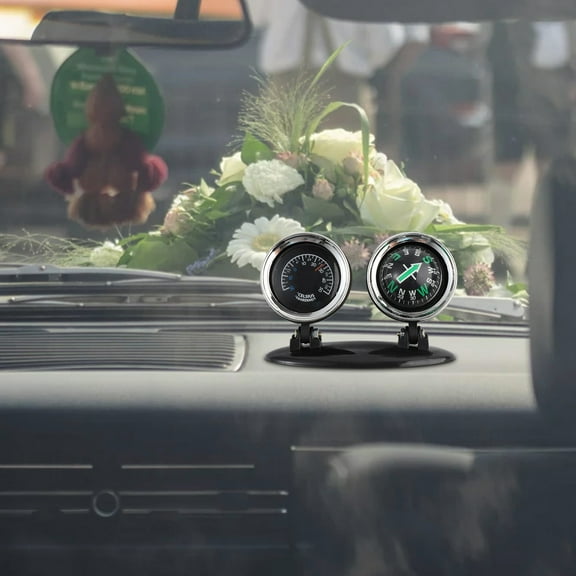 Pretyzoom Black Car Ornaments Direction Dashboard Ball with Accurate Thermometer