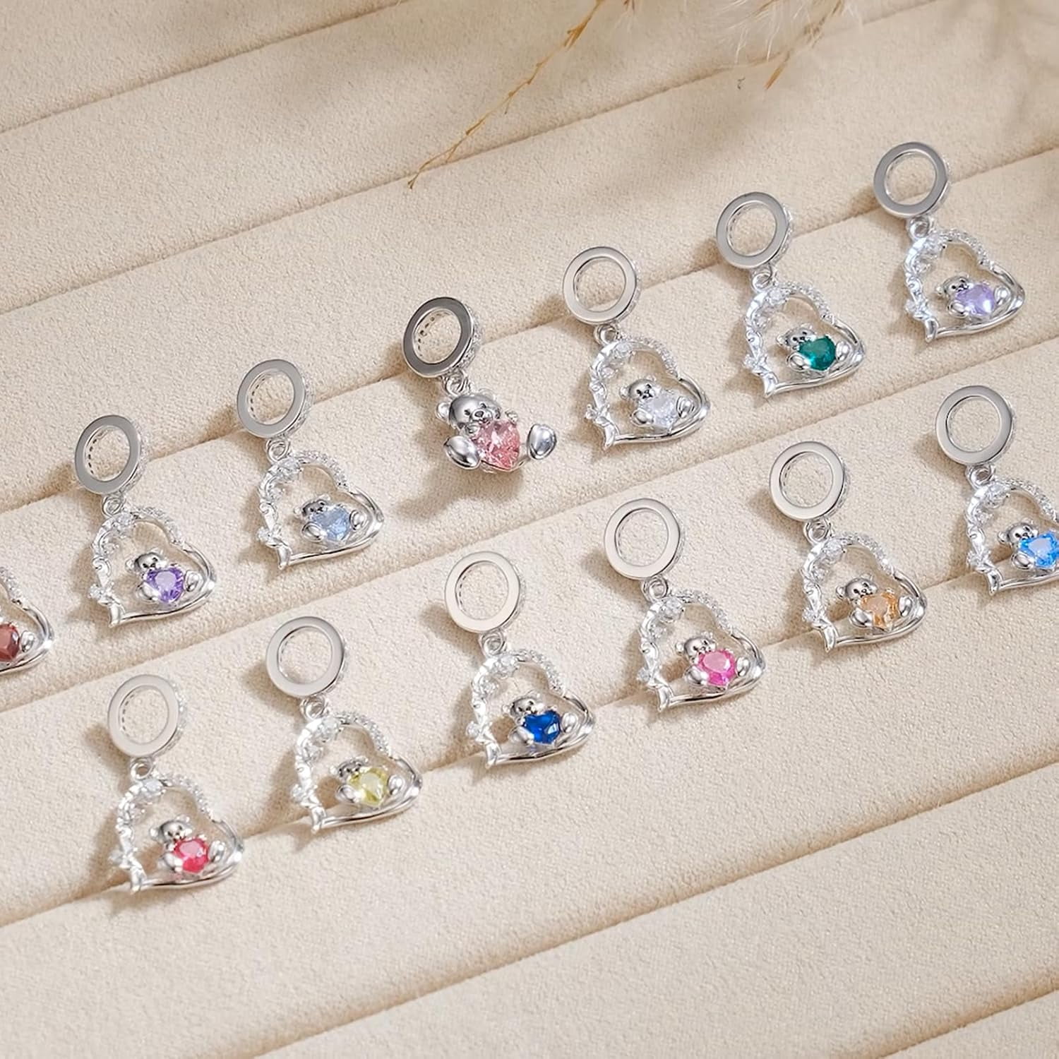 Teddy Bear Charms for Bracelets for Women 925 Sterling Silver 12 Month Birthstone Bear Bead Charms Christmas Birthday Jewelry Gifts for Mom Daughter Wife