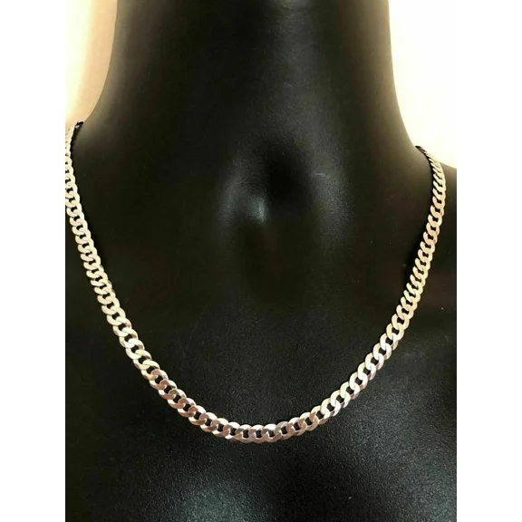 Men's Flat Miami Cuban Link Chain Solid 925 Sterling Silver 6mm Thick Italy Made