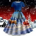 thumbnail image 2 of dmqupv Women Dress Adult Female Clothes Dresses for Women Casual Fall Women Christmas Print Short Sleeve 1950s Housewife Casual Striped Dresses for (Blue, S), 2 of 3