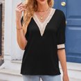 thumbnail image 5 of Plus Size Tops for Womens 2025 Fashion V-Neck Solid Lace Satin Mid Sleeved Top, 5 of 6