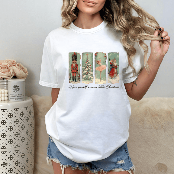 Women’s Christmas T-Shirt Retro Ballerina Nutcracker Print S-4XL