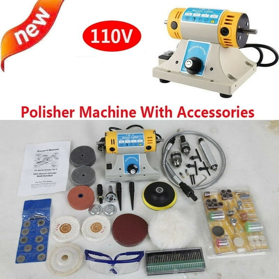 110V Bench Lathe Buffer Machine Jewelry Rock Polishing Grinder Milling Machine with Grinding Accessories Kit
