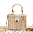 thumbnail image 1 of Granjero Gordo Bolso de mano tejido y bolsas de cosméticos, bolso de mano tejido elegante de playa de verano, bolso de hombro de 7,48 x 3,14 x 5,9 pulgadas (blanco), 1 of 5