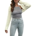 thumbnail image 2 of Sedceaty Women's Open Front Bolero Shrug, Long Sleeve Solid Color Ribbed Knit Cropped Cardigan, 2 of 9