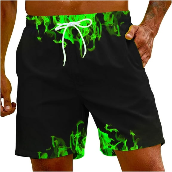 ZCFZJW Men's Quick Dry Swim Trunks Swimsuits Funny 3D Novelty Flame Pattern Print Beach Bathing Suits Hawaiian Swimming Shorts with Pockets Green XXXL