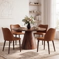 thumbnail image 6 of Modern PU Leather Side Chairs with Cushioned Seat and Wooden Legs , Upholstered Dining Room Chairs Set of 6 for Kitchen, Café or Restaurant – Lightbrown, 6 of 11