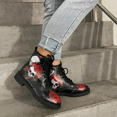 

Tdoqot Womens Leather Shoes- Low-heeled Christmas Gifts Chunky Heel Casual Women s Ankle Boots Red 40