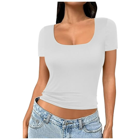 FhsagQ Soutien-Gorge Femme Soutiens-Gorge Peignoir Femme Encolure Carrée Manche Courte Double Couche Hauts Basique Ajusté Sortie T-Shirt Femme Soutiens-Gorge String Soutiens-Gorge pour Femme avec Peignoir Blanc TTG