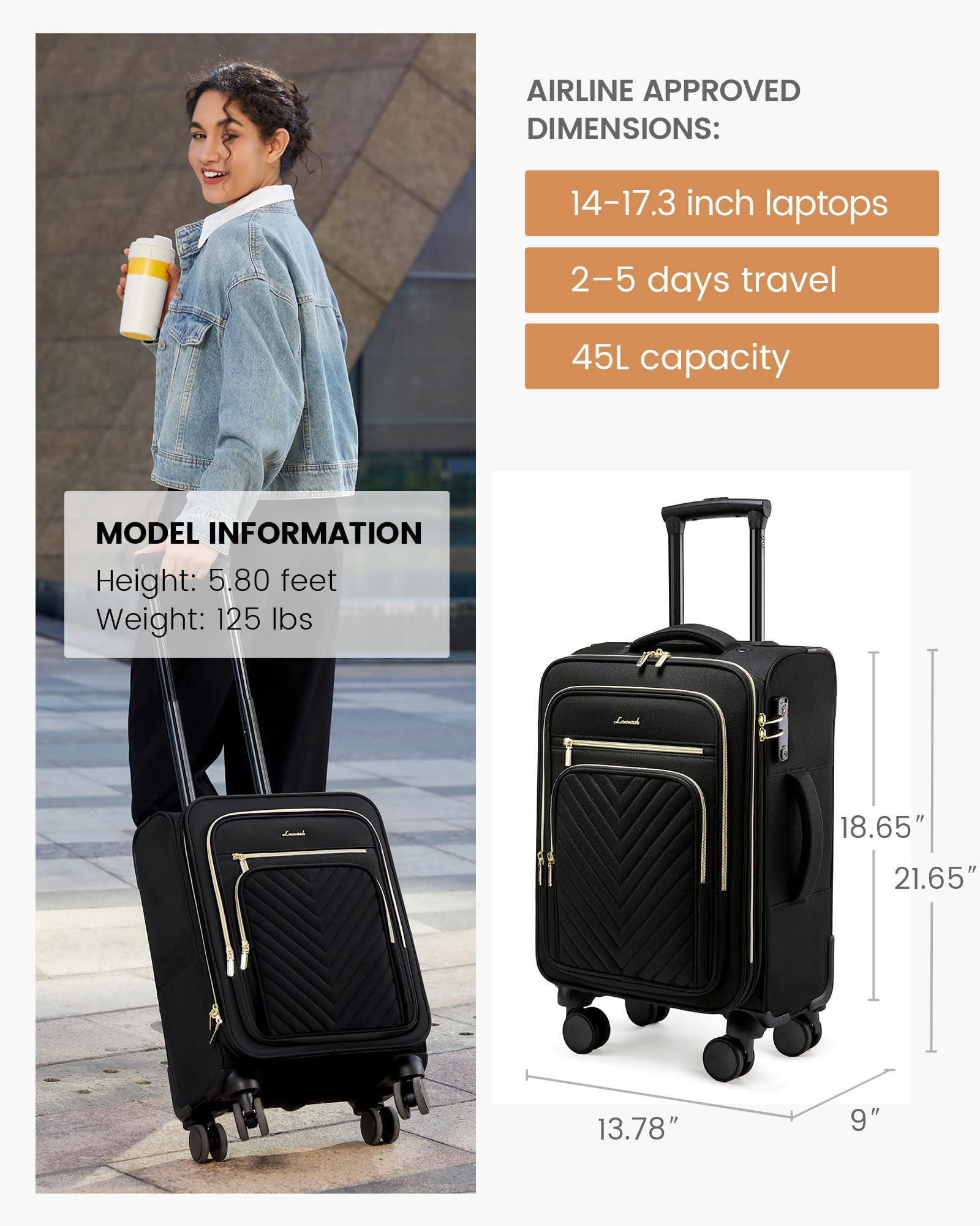 LOVEVOOK Carry On Luggage 22x14x9 Airline Approved,20 Inch Carry On Suitcases with Wheels,Softside Rolling Suitcase with TSA Lock for Women Men,Lightweight Travel luggage