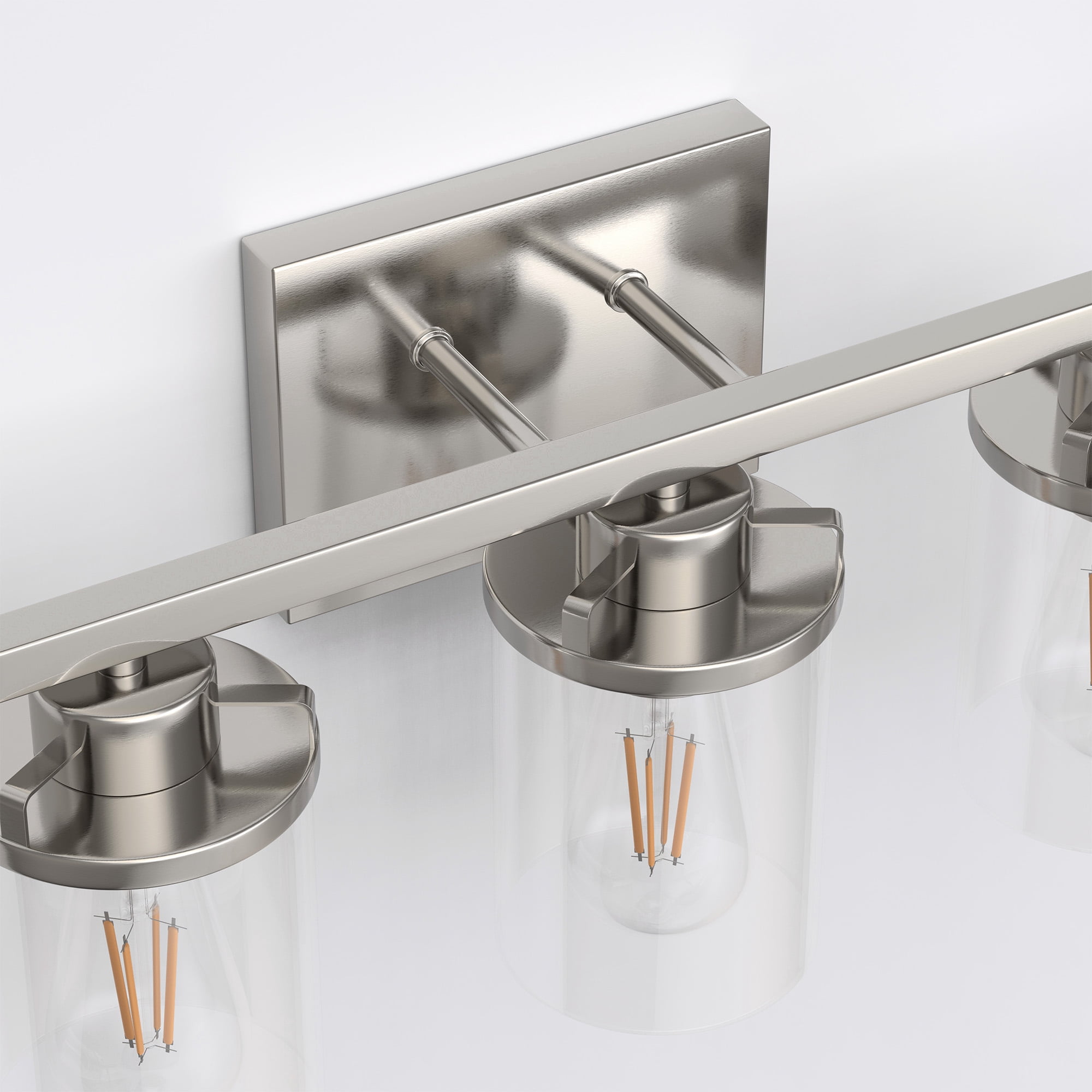 YANSUN 17.8 in 3-Light Industrial Bathroom Vanity Light Fixture with Clear Glass Shades, Brushed Nickel Wall Light for Bathroom Vanity Table, E26 Base