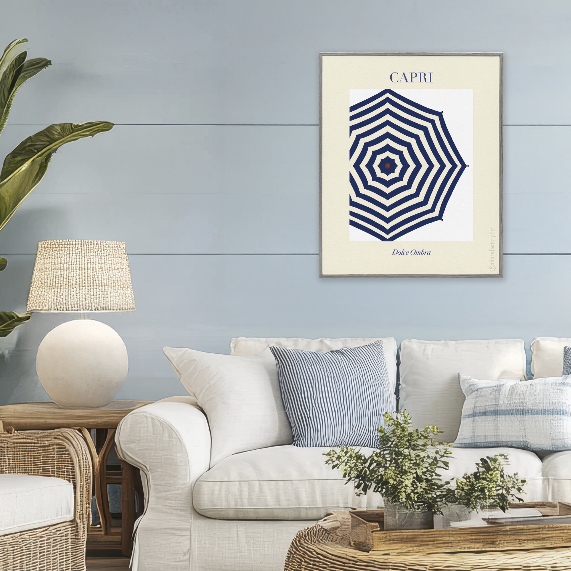 Stupell Industries Capri Striped Umbrella Gray Framed Giclee Art, design by A Barefoot Stylist