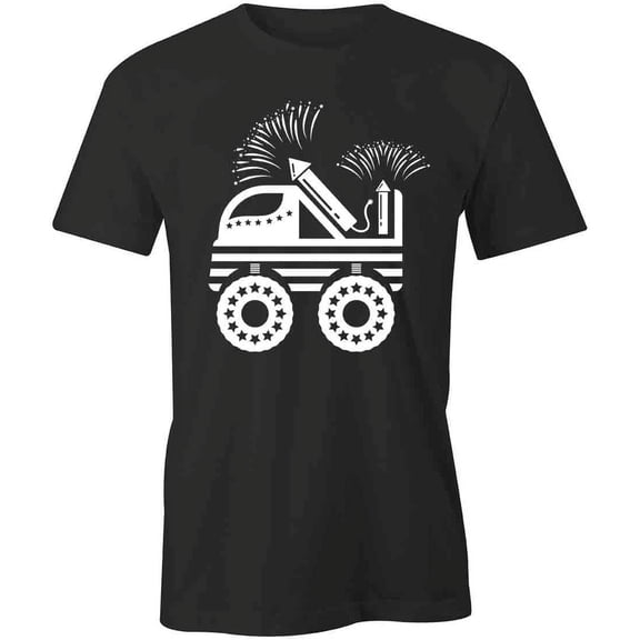 Monster Truck Fireworks T-Shirt | Patriotic American Black Tee Gift