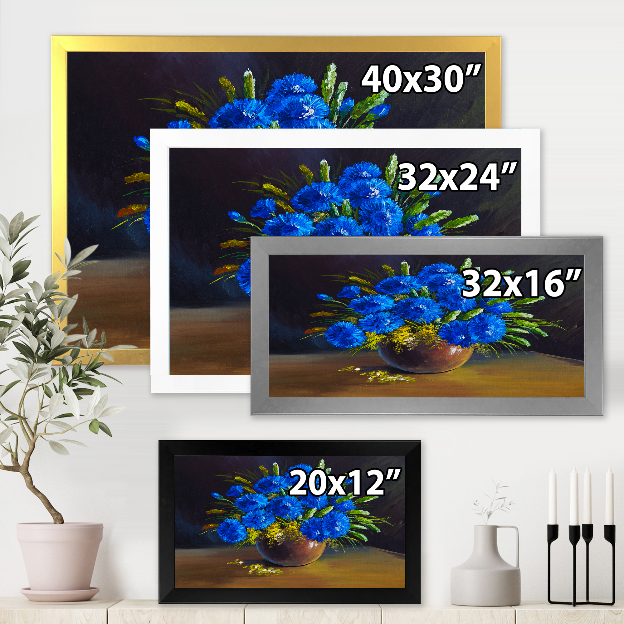Designart 'Still Life A Bouquet Of Blue Wildflowers In Vase' Traditional Framed Art Print