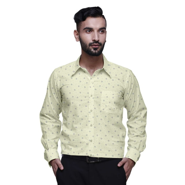 BESTMAN Printed Cotton Shirt With Pockets Spread Collar Button Down Formal Shirt